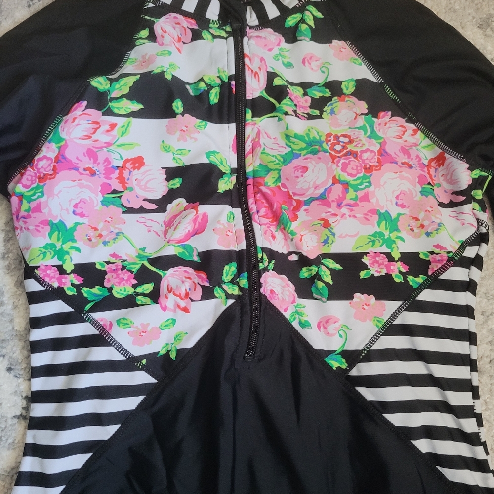 Floral and Striped Colorblock Swimsuit or Bodysuit Festival Fairy Coachella - Picture 3 of 7